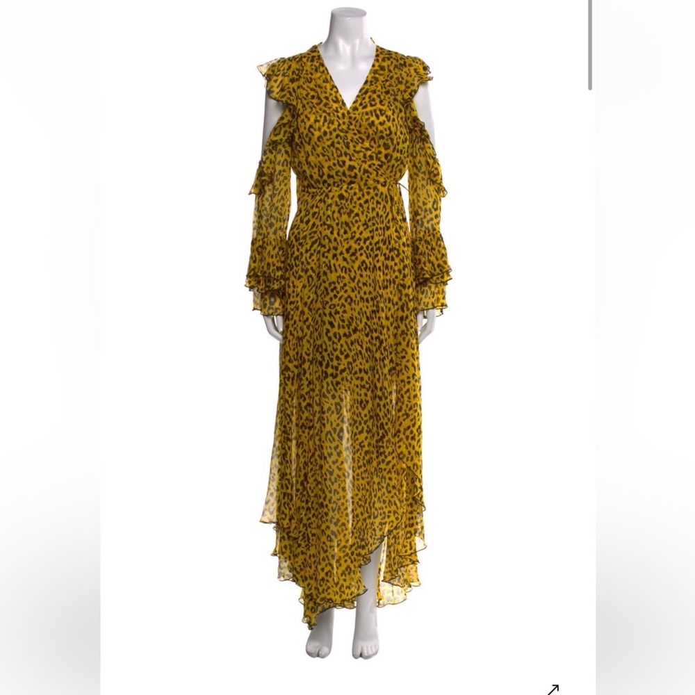 Yellow Leopard Print Ruffled silk dress